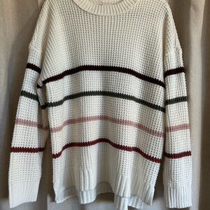 SO Women's Knit Sweater - White with Multicolor Stripes